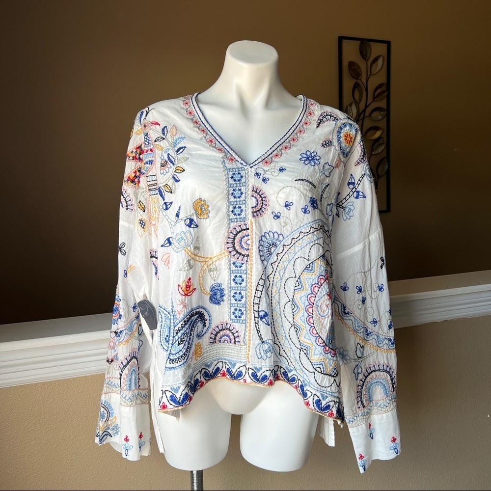 NWT ZARA EMBROIDERED BL Extra Xs XS BlOUSE OYSTER WHITE | 5107/241 - Picture 6 of 7